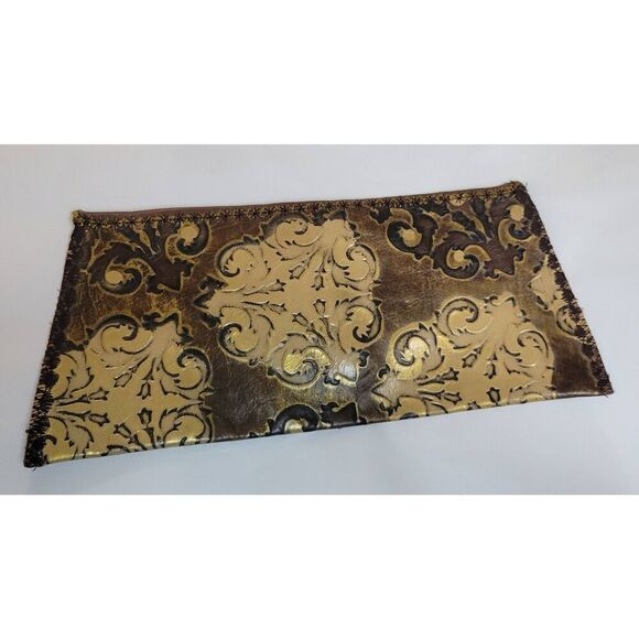 Inherited Leather Bag Wallet Clutch Engraved Scroll Metalic 10x4.5 - Picture 4 of 8